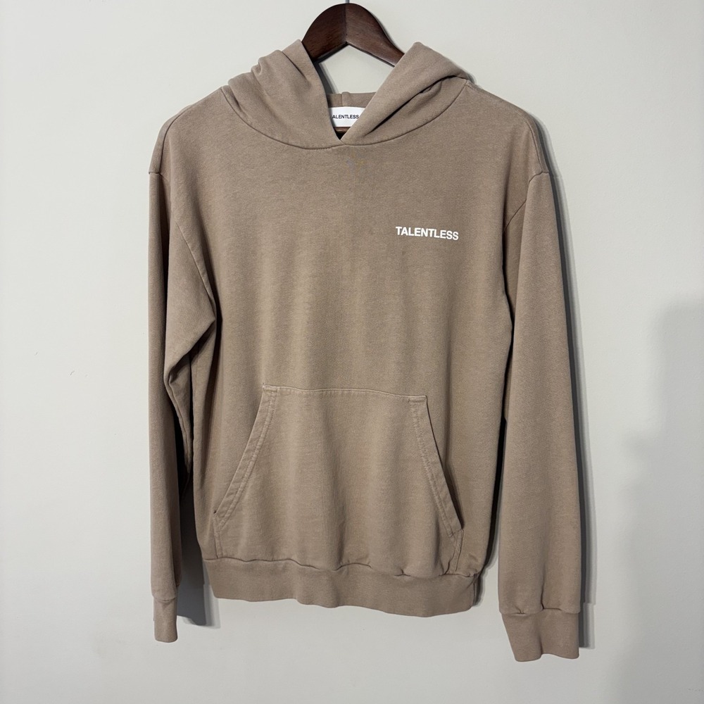 Talentless Pullover Hoodie Sweatshirt Womens XS Beige 100% Cotton Casual Comfy